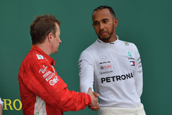 Kimi Raikkonen, Ferrari and Lewis Hamilton, Mercedes-AMG F1 celebrate on the podium
