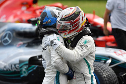 Lewis Hamilton, Mercedes-AMG F1 and Valtteri Bottas, Mercedes-AMG F1 celebrate in parc ferme
