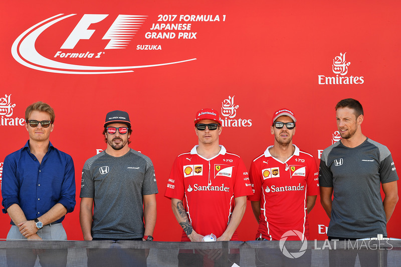 Nico Rosberg, Mercedes-Benz Ambassador, Fernando Alonso, McLaren, Kimi Raikkonen, Ferrari, Sebastian Vettel, Ferrari and Jenson Button, McLaren