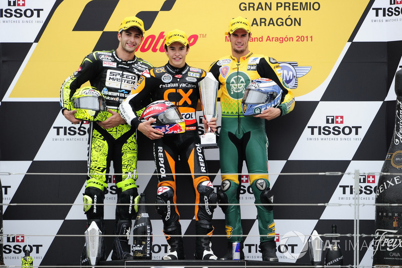 Podium : 1er Marc Márquez, 2e Andrea Iannone, 3e Simone Corsi