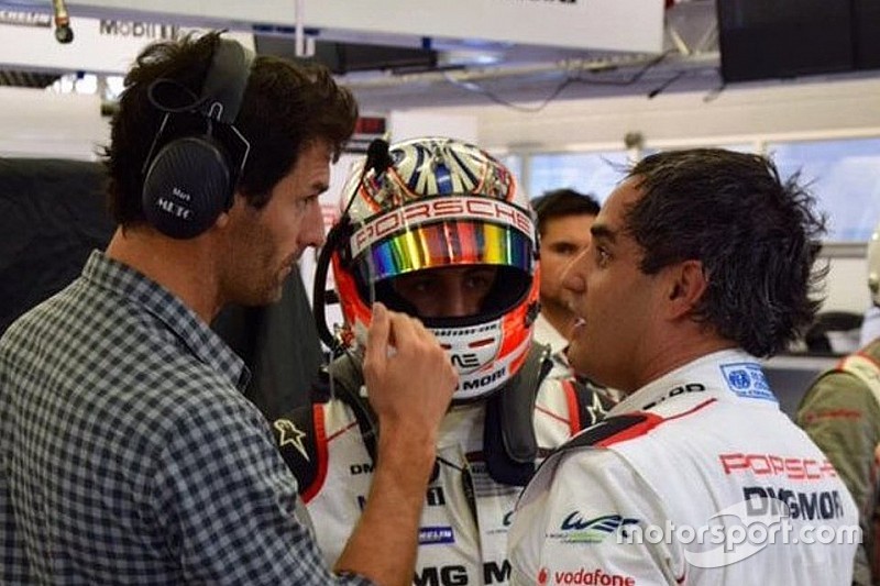 Juan Pablo Montoya with Mark Webber, Porsche Team and Mitch Evans