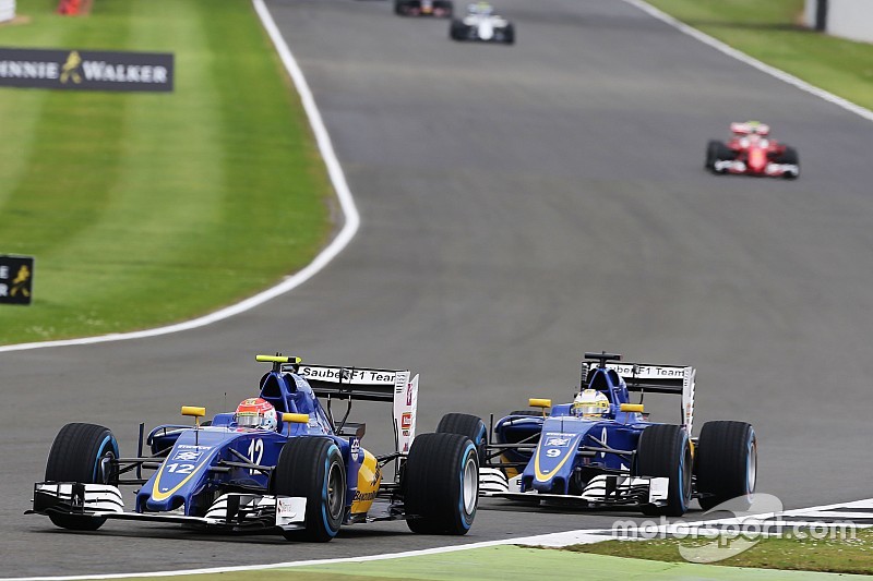 Felipe Nasr, Sauber C35 leads team mate Marcus Ericsson Sauber C35