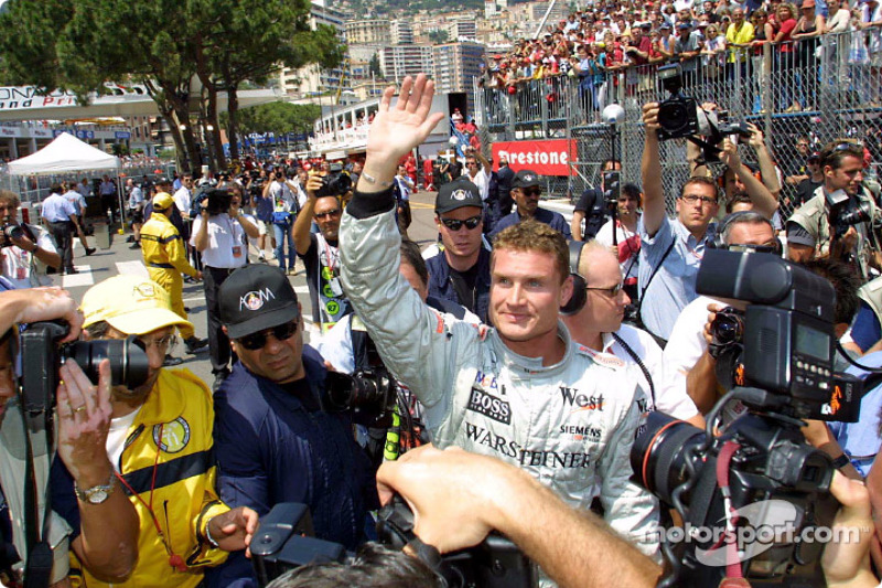 David Coulthard celebrating his pole position