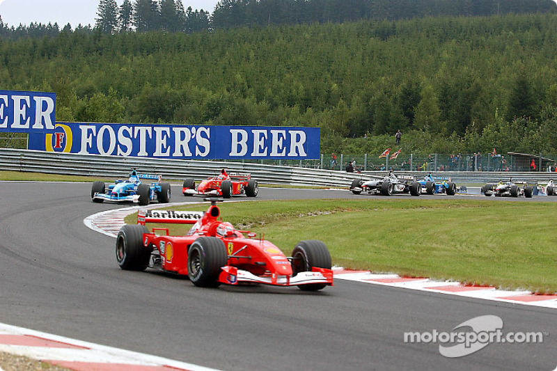 Second start: Michael Schumacher leading Giancarlo Fisichella and Rubens Barrichello