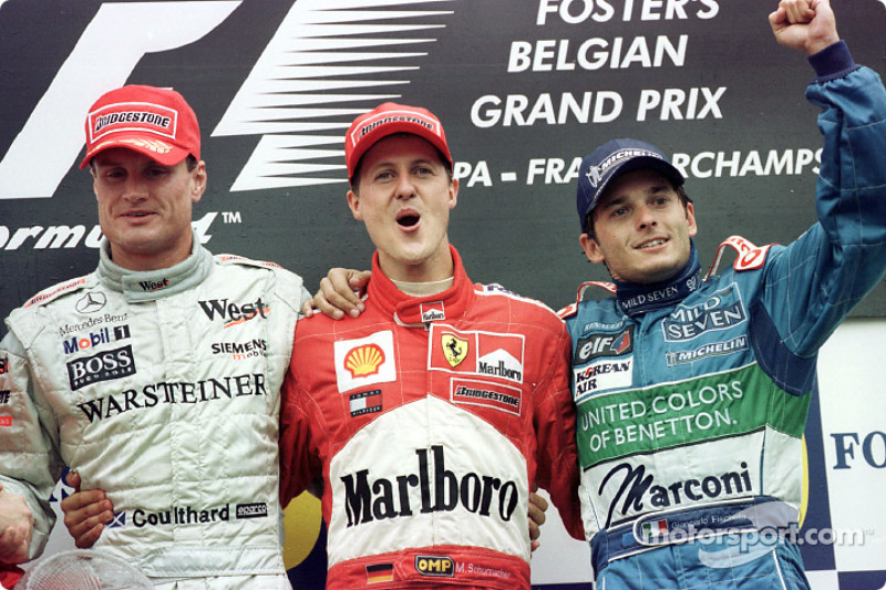 El podio: David Coulthard, Michael Schumacher y Giancarlo Fisichella