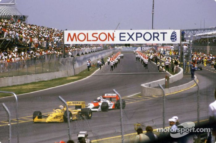 Nelson Piquet e Alain Prost se preparam para a largada no GP do Canadá.