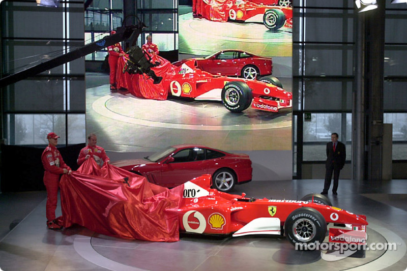 Michael Schumacher and Rubens Barrichello unveiling the new Ferrari F2002