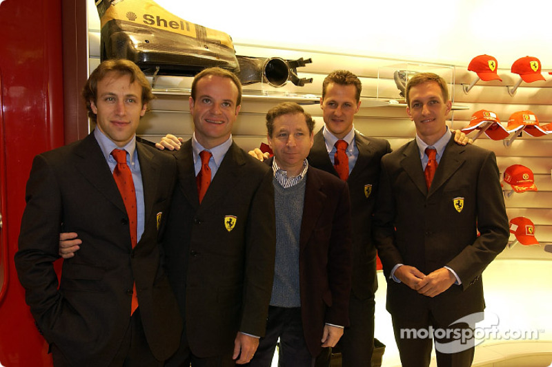 Official opening of Ferrari Store, Maranello: Luca Badoer, Rubens Barrichello, Jean Todt, Michael Sc