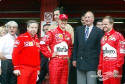 Bernie Ecclestone, Jean Todt, Michael Schumacher, el Rey Juan Carlos y Rubens Barrichello