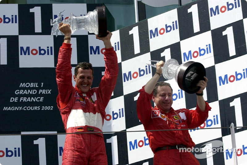 The podium: Michael Schumacher and Jean Todt