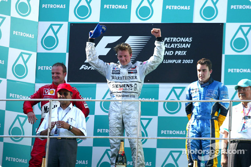 2003 : 1. Kimi Räikkönen, 2. Rubens Barrichello, 3. Fernando Alonso