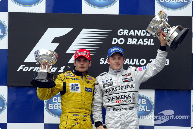 Giancarlo Fisichella, Jordan, und Kimi Räikkönen, McLaren