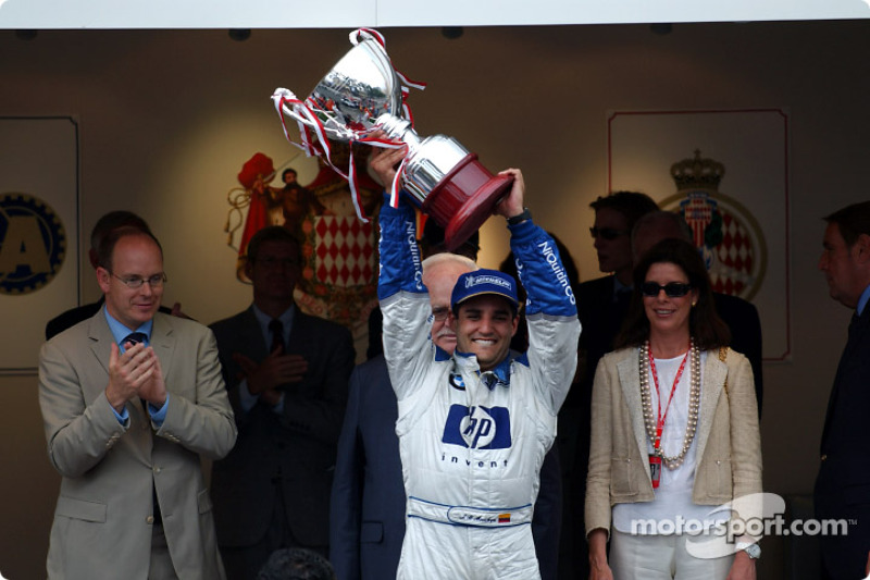 The podium: race winner Juan Pablo Montoya