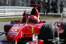 Race winner Michael Schumacher celebrates