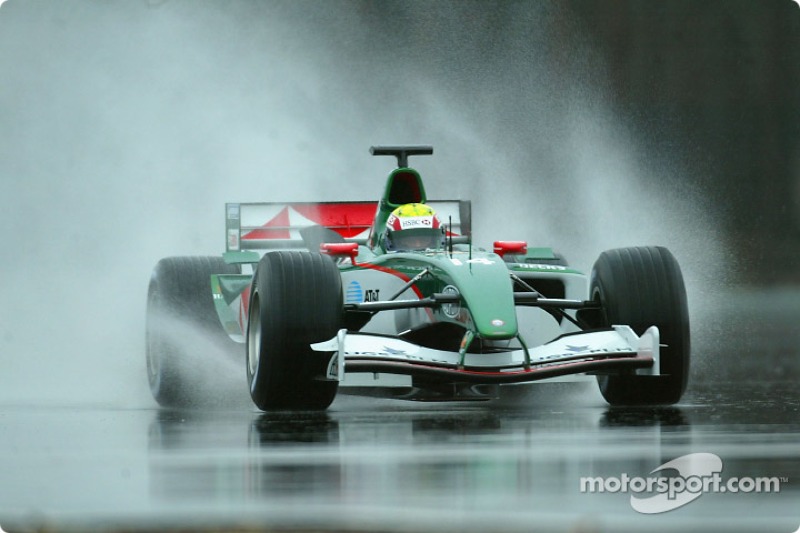 Mark Webber tests the new Jaguar R5 at Ford's Proving Ground in Lommel, Belgium