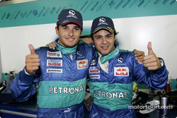Giancarlo Fisichella y Felipe Massa celebrar el 4 º y 5 º lugar final
