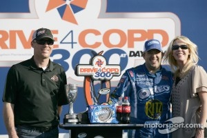 Victory lane: race winner Tony Stewart, Kevin Harvick Inc. Chevrolet celebrates with Kevin and Delana Harvick at Daytona in February 2011