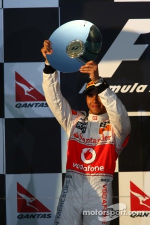 Podium: second place Lewis Hamilton, McLaren Mercedes