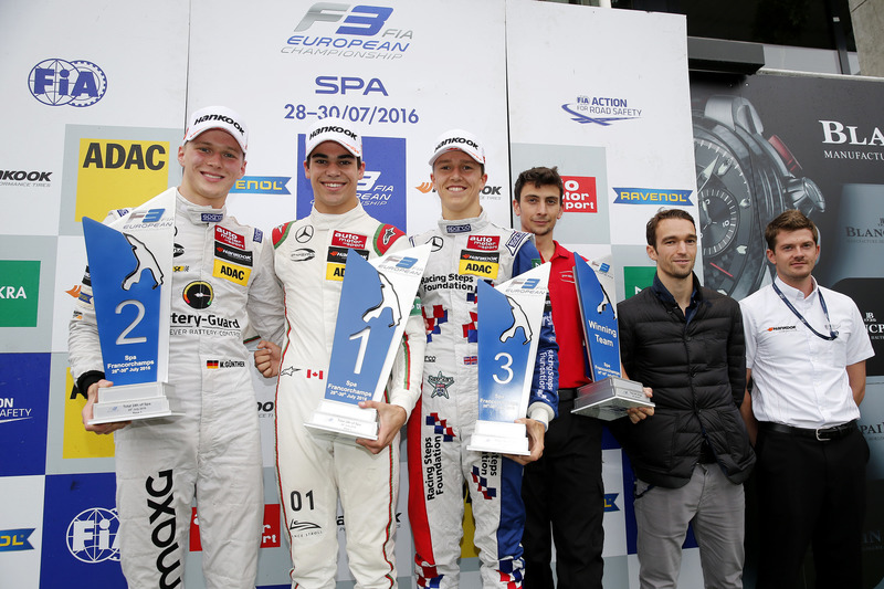 Podium : le vainqueur Lance Stroll, Prema Powerteam, Dallara F312 - Mercedes-Benz; le deuxième Maximilian Günther (DEU, Prema Powerteam, Dallara F312 – Mercedes-Benz; le troisième Ben Barnicoat, HitechGP, Dallara F312 - Mercedes-Benz