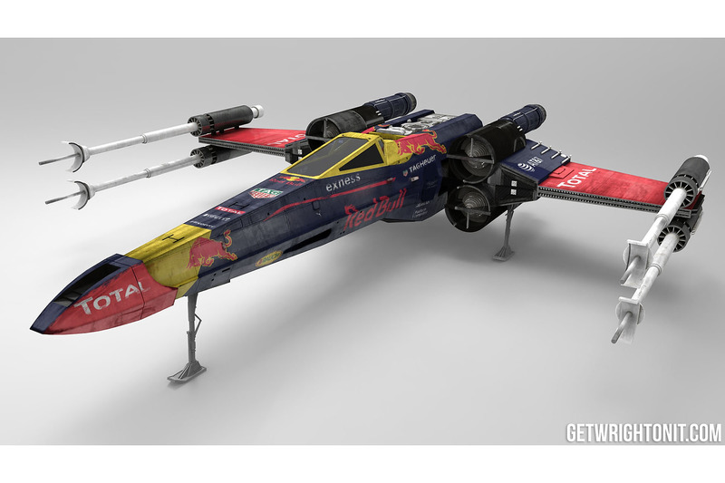 Star Wars X,Wing con la decoración de Red Bull Racing