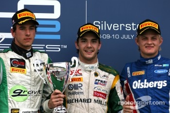 Podium: race winner Jules Bianchi, Lotus ART, second place Christian Vietoris, Racing Engineering, third place Marcus Ericsson, iSport International