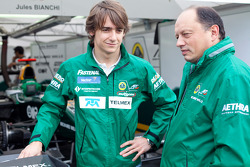 Esteban Gutierrez talks with Frederic Vasseur, Lotus ART team principlal