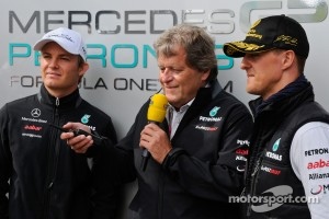 Nico Rosberg, Mercedes GP, Norbert Haug, Mercedes, Motorsport chief and Michael Schumacher, Mercedes GP