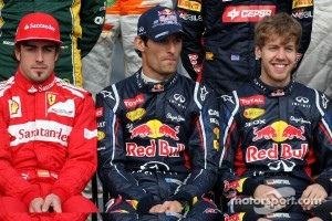 Fernando Alonso, Scuderia Ferrari, Mark Webber, Red Bull Racing and Sebastian Vettel, Red Bull Racing