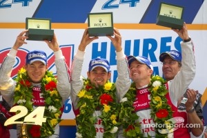 LMP1 podium: class and overall winners Marcel Fässler, Andre Lotterer, Benoit Tréluyer