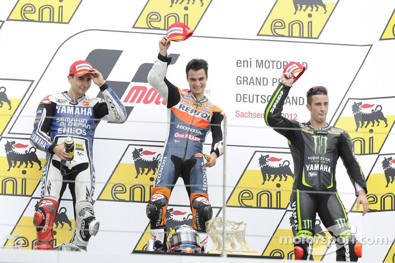 Podium: race winner Dani Pedrosa, Repsol Honda Team, second place Jorge Lorenzo, Yamaha Factory Racing, third place Andrea Dovizioso, Yamaha Tech 3