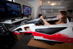 Cyndie Allemann in a racing simulator