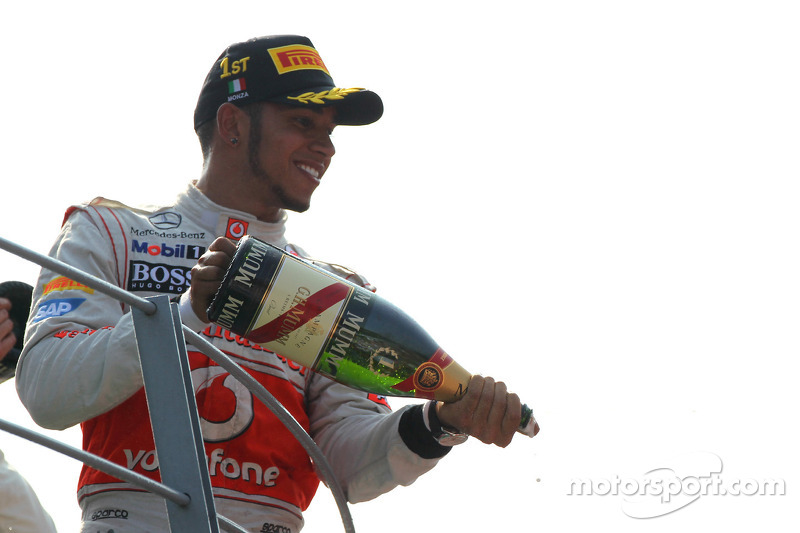 Podium: race winner Lewis Hamilton, McLaren Mercedes