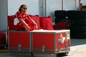 A Ferrari mechanic takes a break