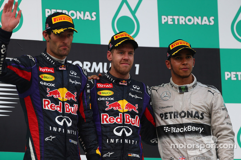 pódio: vencedor Sebastian Vettel, Red Bull Racing, segundo colocado Mark Webber, Red Bull Racing, terceiro colocado Lewis Hamilton, Mercedes AMG F1