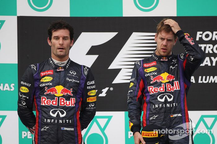 Podio: ganador de la carrera Sebastian Vettel, Red Bull Racing. Mark Webber, Red Bull Racing el segu