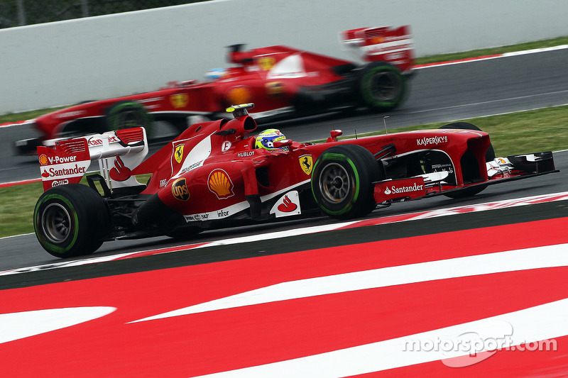 Felipe Massa, Ferrari leads team mate Fernando Alonso, Ferrari