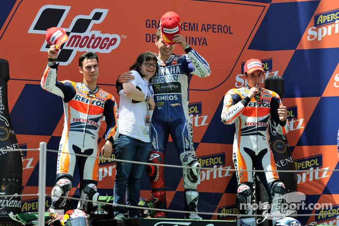 Podio: 1º Jorge Lorenzo, 2º Dani Pedrosa, 3º Marc Márquez