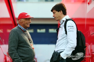 (L to R): Niki Lauda, Mercedes Non-Executive Chairman with Toto Wolff, Mercedes AMG F1 Shareholder and Executive Director