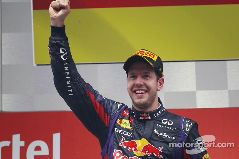 Race winner and World Champion Sebastian Vettel, Red Bull Racing celebrates on the podium