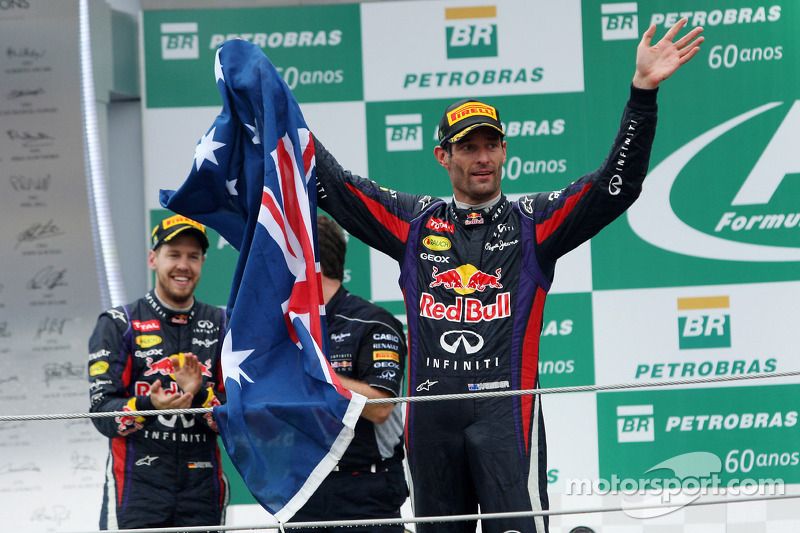 Mark Webber, Red Bull Racing celebra su segunda posición y su último GP en el podio