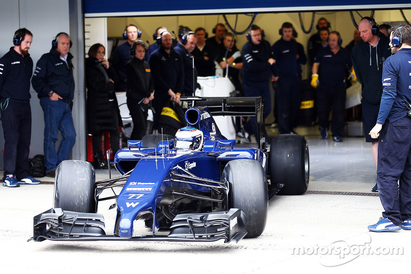 Valtteri Bottas, Williams FW36 leaves the pits for the first time