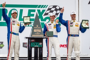 P class victory lane: class and overall winners Christian Fittipaldi, Joao Barbosa and Sébastien Bourdais