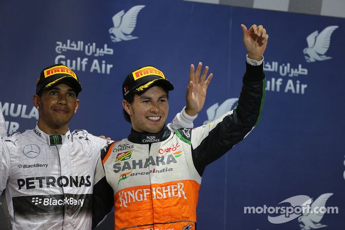 El podio, Mercedes AMG F1 celebra con el tercer puesto Sergio Pérez, Sahara Force India F1