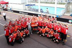 Jules Bianchi, Marussia F1 Team celebrates his and the team's first F1 points with the team