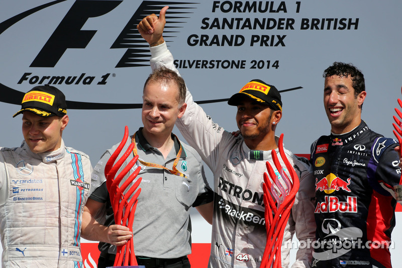 Podium: Sieger Lewis Hamilton, 2. Valtteri Bottas, 3. Daniel Ricciardo