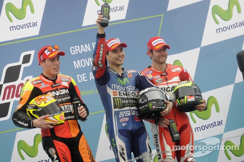 2014: 1. Jorge Lorenzo, 2. Aleix Espargaro, 3. Cal Crutchlow