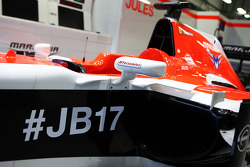 The Marussia F1 Team MR03 of Jules Bianchi, carries messages of support, with the hashtags #ForzaJules and #JB17