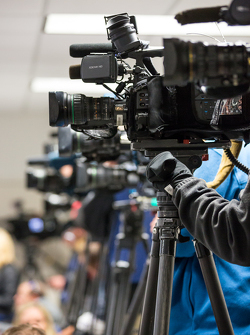 Television cameras cover the Kurt Busch press conference