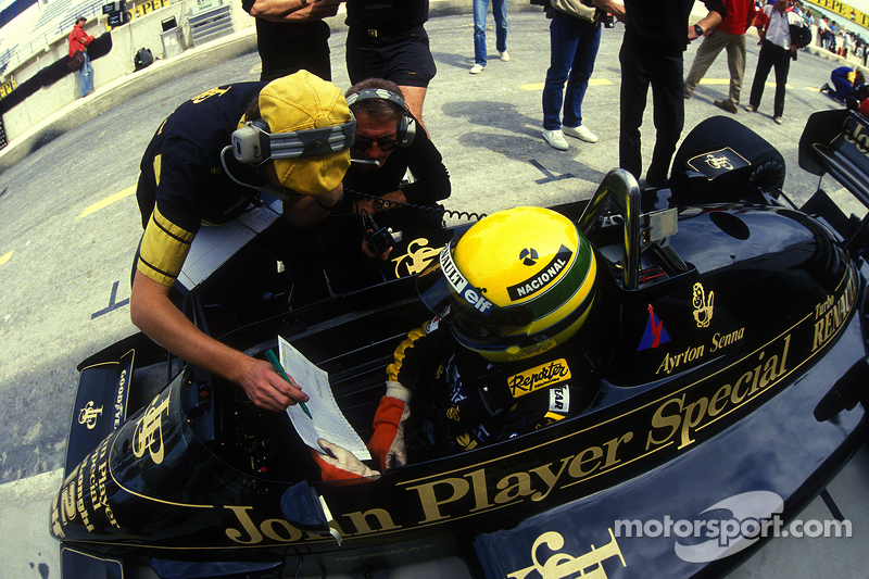 Ayrton Senna, Lotus 98T, mit Gerard Ducarouge