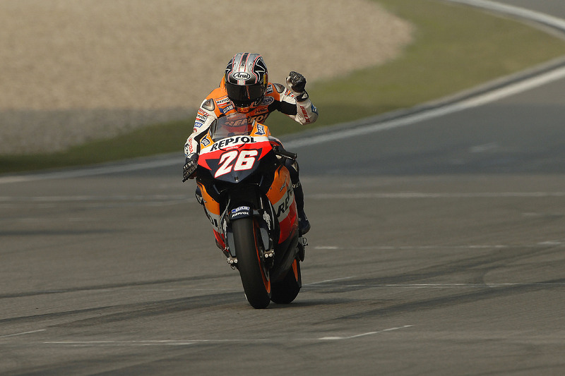 Race winner Dani Pedrosa celebrates